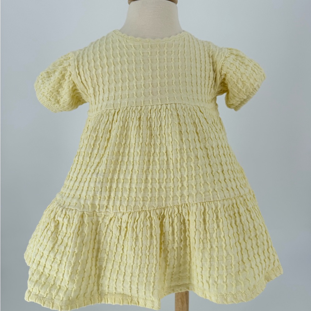 Zara Baby Yellow Textured Tiered Dress | 12–18 Months | Soft Crinkle Cotton